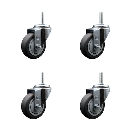 Service Caster 35 Inch Thermoplastic  Rubber Wheel Swivel 34 Inch Threaded Stem Caster Set Service Caster SCC-TS20S3514-TPRB-34212-4